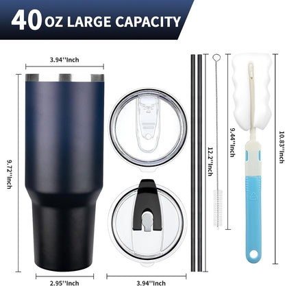 20 oz Tumbler with Lids and Straws, Stainless Steel Insulated Coffee Tumbler, Double Wall Vacuum Insulated Travel Mug Cup, Leakproof Thermal Coffee Cup for Hot and Cold Drinks (azure blue)