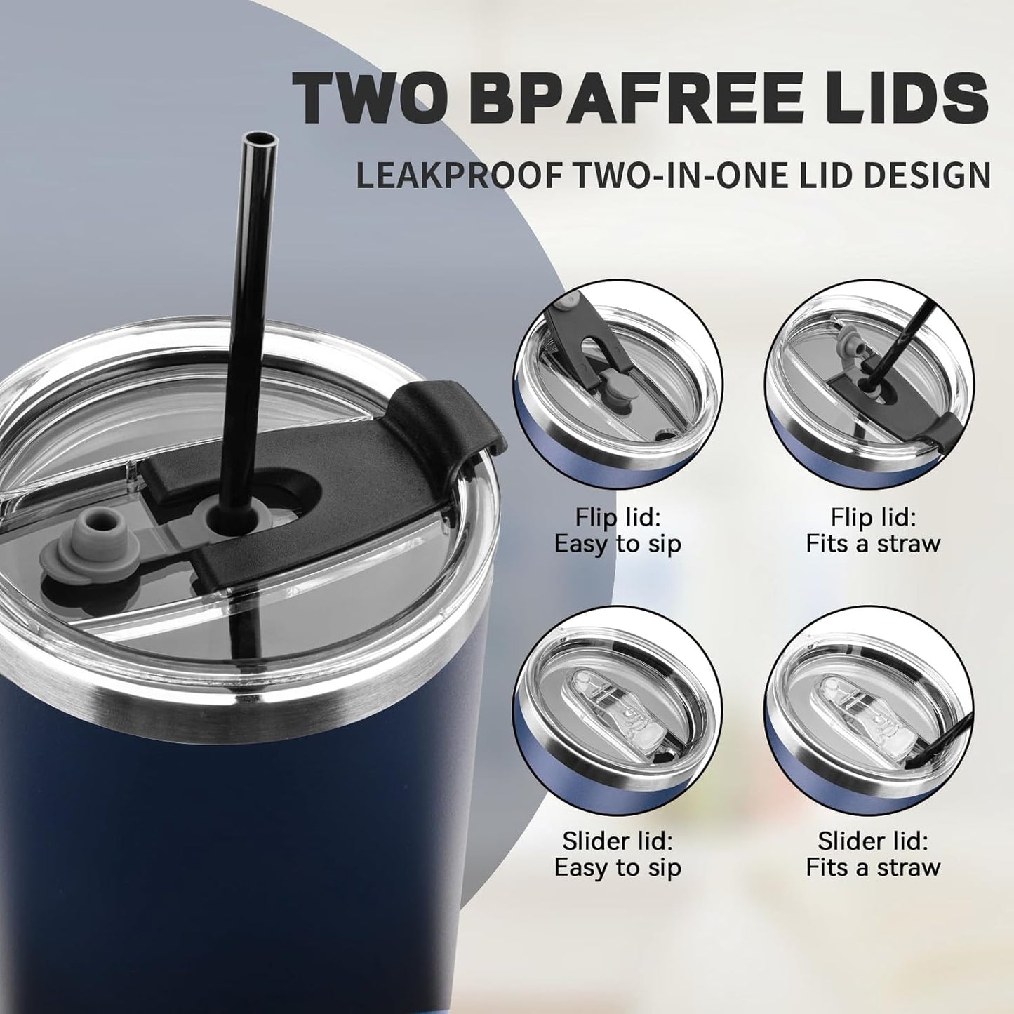 20 oz Tumbler with Lids and Straws, Stainless Steel Insulated Coffee Tumbler, Double Wall Vacuum Insulated Travel Mug Cup, Leakproof Thermal Coffee Cup for Hot and Cold Drinks (azure blue)