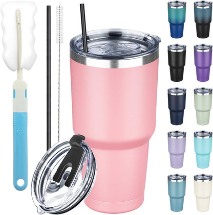 20 oz Tumbler with Lids and Straws, Stainless Steel Insulated Coffee Tumbler, Double Wall Vacuum Insulated Travel Mug Cup, Leakproof Thermal Coffee Cup for Hot and Cold Drinks (azure blue)