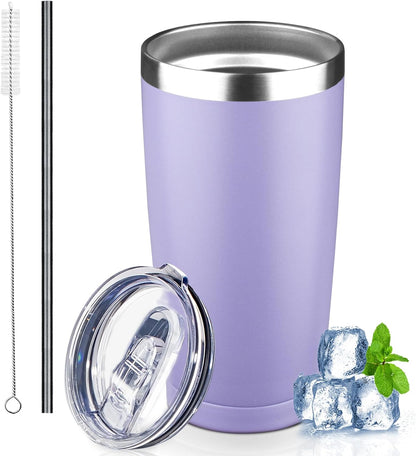 20 oz Tumbler with Lids and Straws, Stainless Steel Insulated Coffee Tumbler, Double Wall Vacuum Insulated Travel Mug Cup, Leakproof Thermal Coffee Cup for Hot and Cold Drinks (azure blue)
