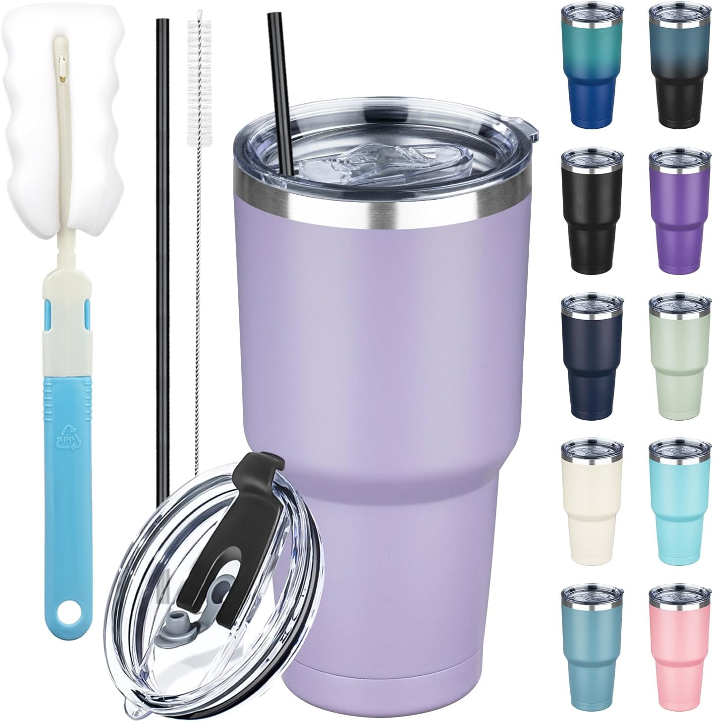 20 oz Tumbler with Lids and Straws, Stainless Steel Insulated Coffee Tumbler, Double Wall Vacuum Insulated Travel Mug Cup, Leakproof Thermal Coffee Cup for Hot and Cold Drinks (azure blue)