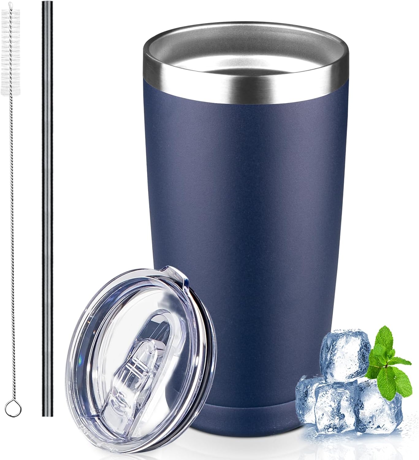 20 oz Tumbler with Lids and Straws, Stainless Steel Insulated Coffee Tumbler, Double Wall Vacuum Insulated Travel Mug Cup, Leakproof Thermal Coffee Cup for Hot and Cold Drinks (azure blue)