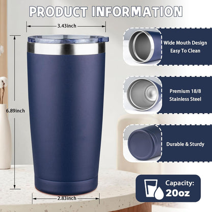 20 oz Tumbler with Lids and Straws, Stainless Steel Insulated Coffee Tumbler, Double Wall Vacuum Insulated Travel Mug Cup, Leakproof Thermal Coffee Cup for Hot and Cold Drinks (azure blue)