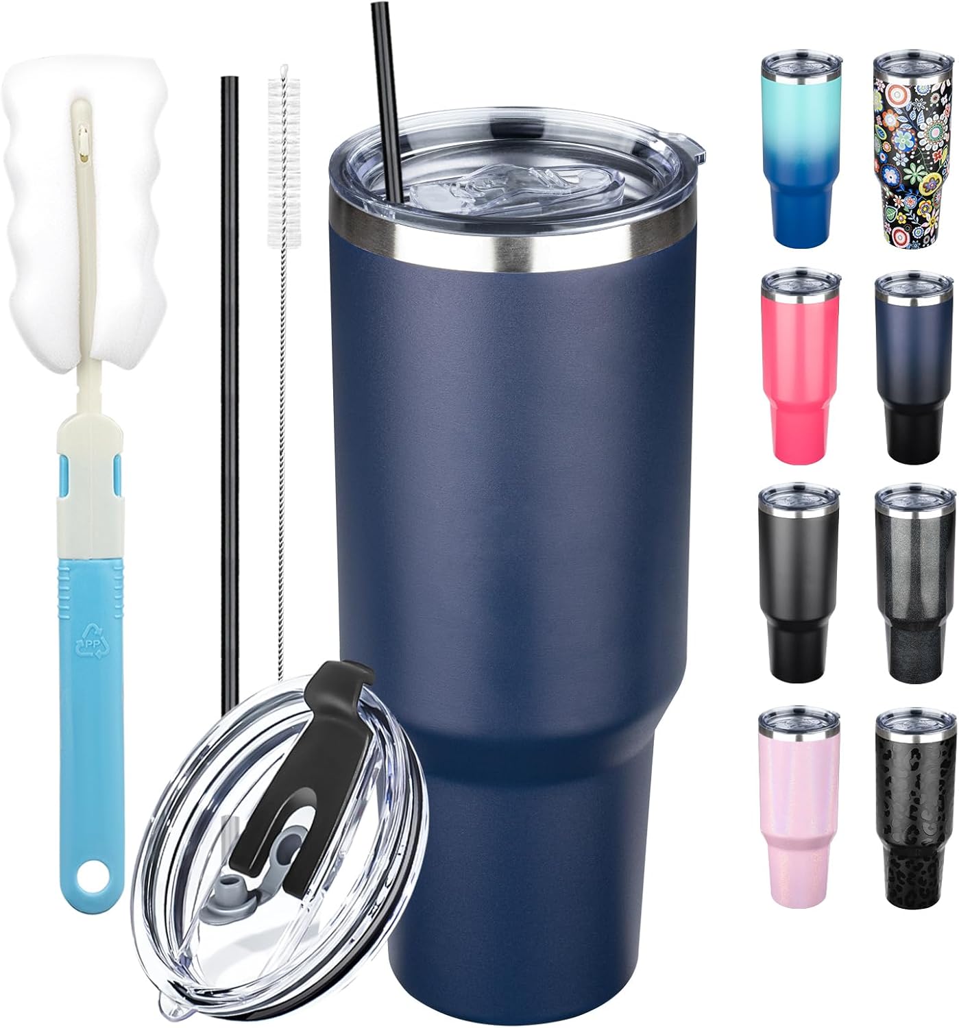 20 oz Tumbler with Lids and Straws, Stainless Steel Insulated Coffee Tumbler, Double Wall Vacuum Insulated Travel Mug Cup, Leakproof Thermal Coffee Cup for Hot and Cold Drinks (azure blue)