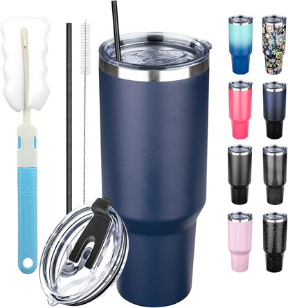 20 oz Tumbler with Lids and Straws, Stainless Steel Insulated Coffee Tumbler, Double Wall Vacuum Insulated Travel Mug Cup, Leakproof Thermal Coffee Cup for Hot and Cold Drinks (azure blue)