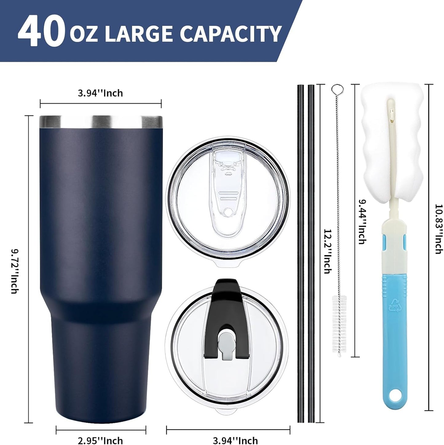 20 oz Tumbler with Lids and Straws, Stainless Steel Insulated Coffee Tumbler, Double Wall Vacuum Insulated Travel Mug Cup, Leakproof Thermal Coffee Cup for Hot and Cold Drinks (azure blue)