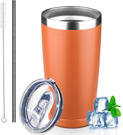 20 oz Tumbler with Lids and Straws, Stainless Steel Insulated Coffee Tumbler, Double Wall Vacuum Insulated Travel Mug Cup, Leakproof Thermal Coffee Cup for Hot and Cold Drinks (azure blue)