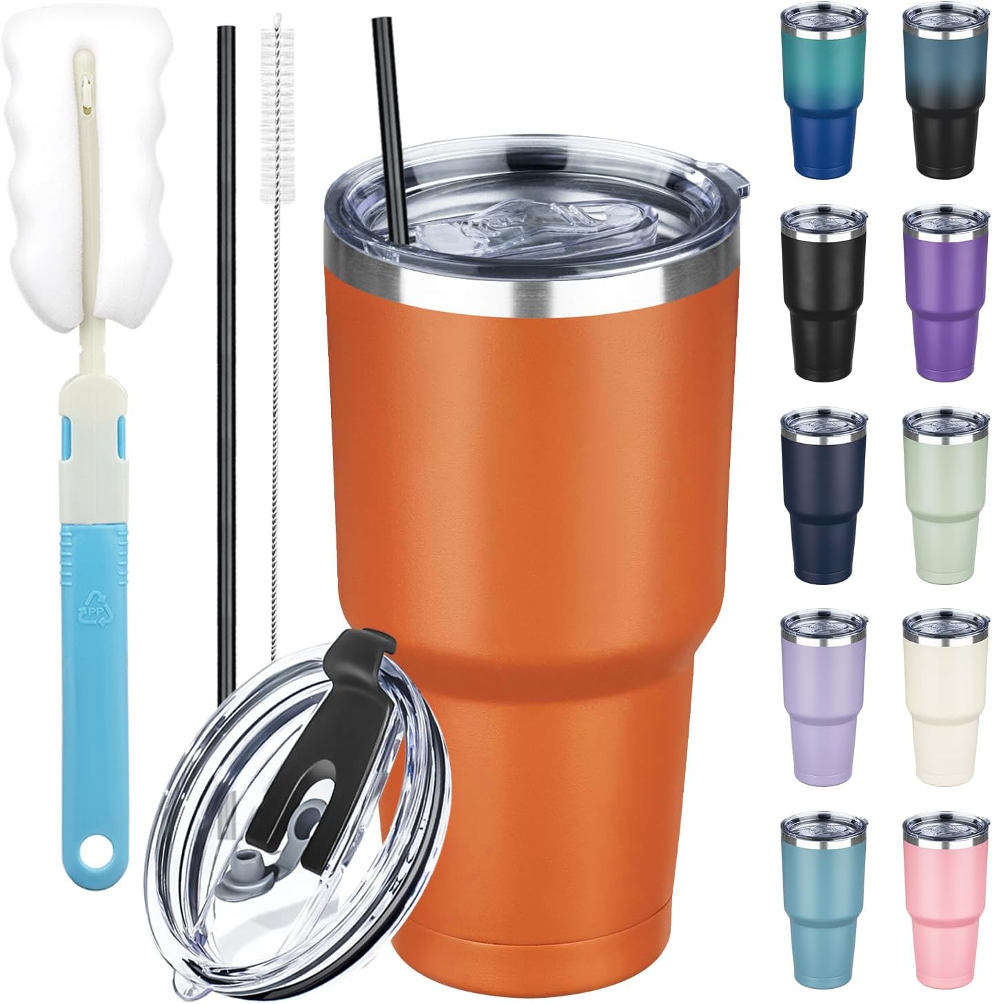 20 oz Tumbler with Lids and Straws, Stainless Steel Insulated Coffee Tumbler, Double Wall Vacuum Insulated Travel Mug Cup, Leakproof Thermal Coffee Cup for Hot and Cold Drinks (azure blue)