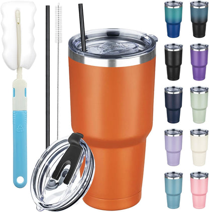 20 oz Tumbler with Lids and Straws, Stainless Steel Insulated Coffee Tumbler, Double Wall Vacuum Insulated Travel Mug Cup, Leakproof Thermal Coffee Cup for Hot and Cold Drinks (azure blue)
