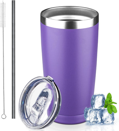 20 oz Tumbler with Lids and Straws, Stainless Steel Insulated Coffee Tumbler, Double Wall Vacuum Insulated Travel Mug Cup, Leakproof Thermal Coffee Cup for Hot and Cold Drinks (azure blue)