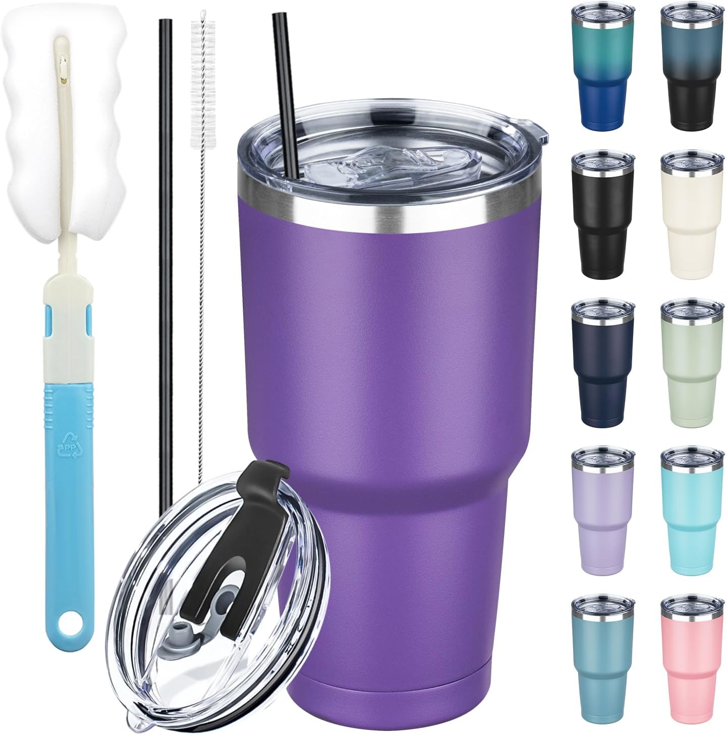 20 oz Tumbler with Lids and Straws, Stainless Steel Insulated Coffee Tumbler, Double Wall Vacuum Insulated Travel Mug Cup, Leakproof Thermal Coffee Cup for Hot and Cold Drinks (azure blue)
