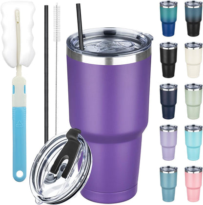 20 oz Tumbler with Lids and Straws, Stainless Steel Insulated Coffee Tumbler, Double Wall Vacuum Insulated Travel Mug Cup, Leakproof Thermal Coffee Cup for Hot and Cold Drinks (azure blue)