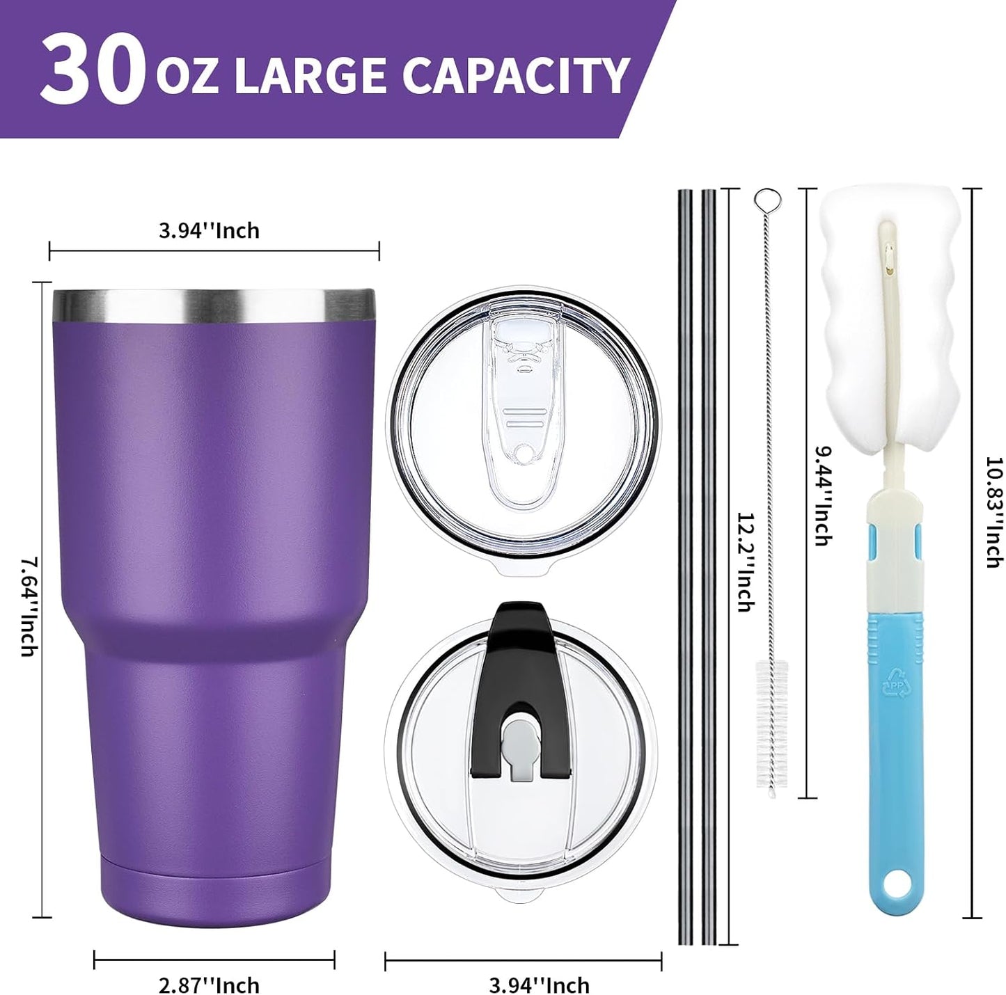20 oz Tumbler with Lids and Straws, Stainless Steel Insulated Coffee Tumbler, Double Wall Vacuum Insulated Travel Mug Cup, Leakproof Thermal Coffee Cup for Hot and Cold Drinks (azure blue)