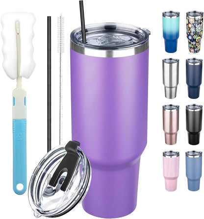 20 oz Tumbler with Lids and Straws, Stainless Steel Insulated Coffee Tumbler, Double Wall Vacuum Insulated Travel Mug Cup, Leakproof Thermal Coffee Cup for Hot and Cold Drinks (azure blue)