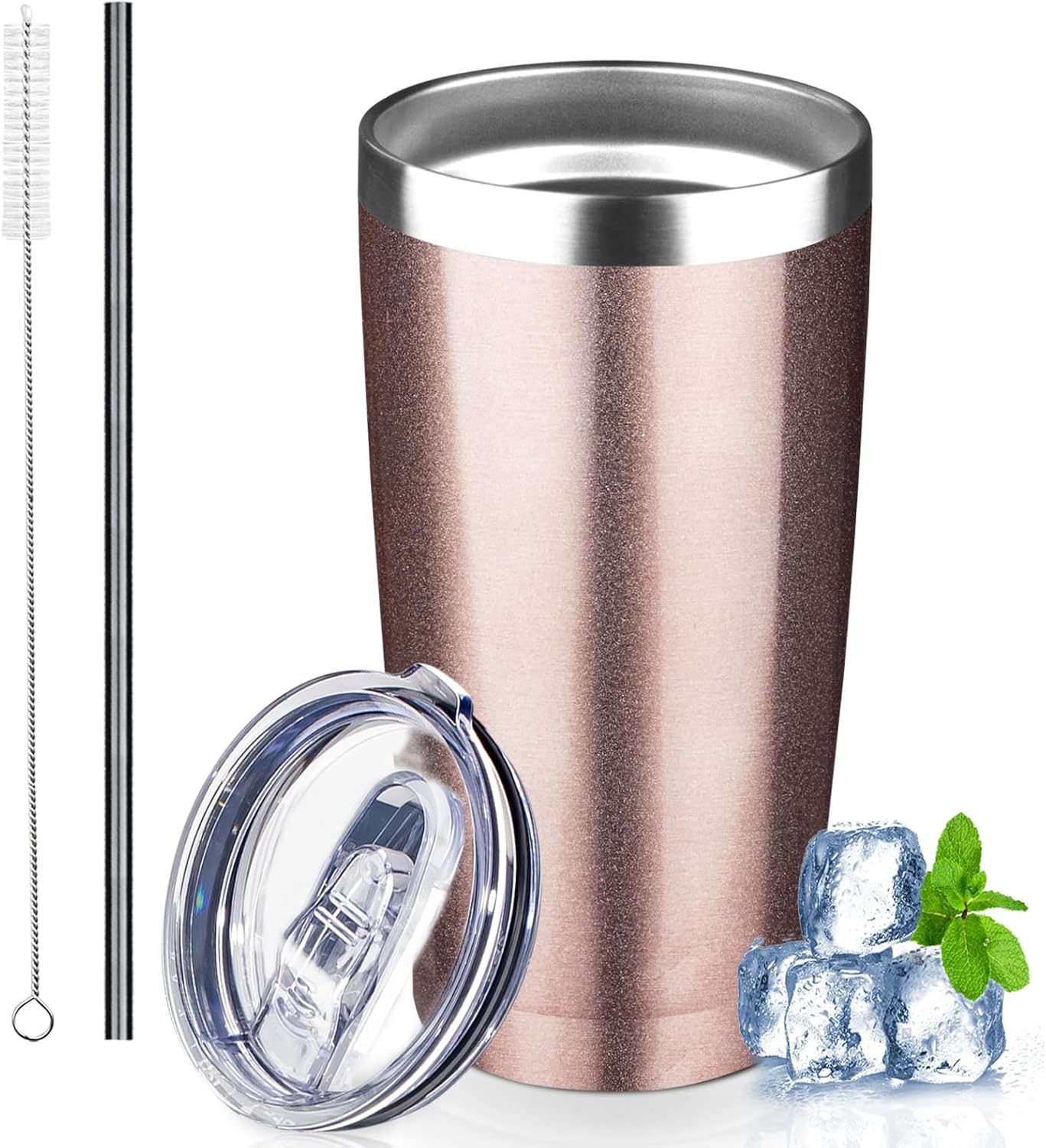 20 oz Tumbler with Lids and Straws, Stainless Steel Insulated Coffee Tumbler, Double Wall Vacuum Insulated Travel Mug Cup, Leakproof Thermal Coffee Cup for Hot and Cold Drinks (azure blue)