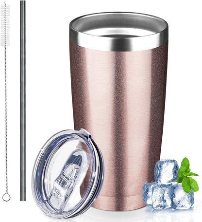 20 oz Tumbler with Lids and Straws, Stainless Steel Insulated Coffee Tumbler, Double Wall Vacuum Insulated Travel Mug Cup, Leakproof Thermal Coffee Cup for Hot and Cold Drinks (azure blue)