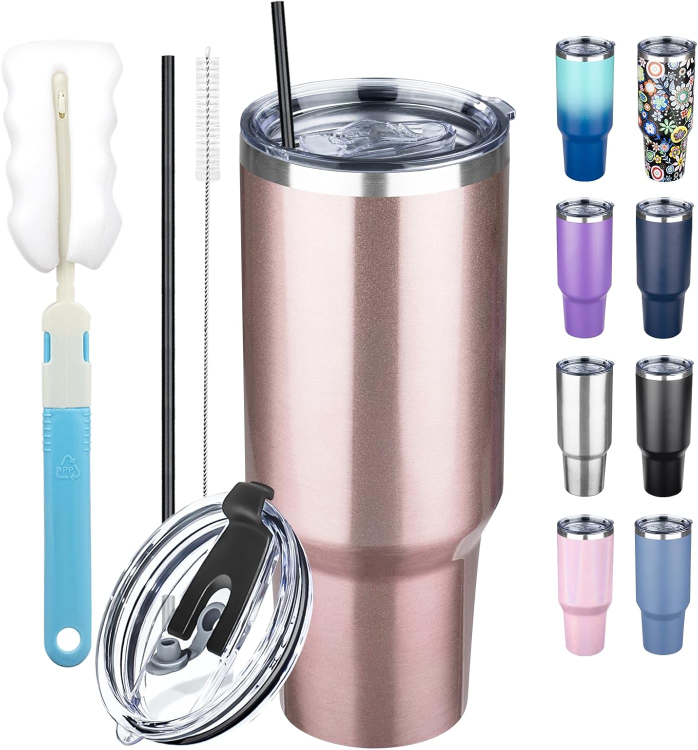 20 oz Tumbler with Lids and Straws, Stainless Steel Insulated Coffee Tumbler, Double Wall Vacuum Insulated Travel Mug Cup, Leakproof Thermal Coffee Cup for Hot and Cold Drinks (azure blue)