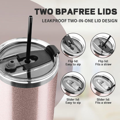 20 oz Tumbler with Lids and Straws, Stainless Steel Insulated Coffee Tumbler, Double Wall Vacuum Insulated Travel Mug Cup, Leakproof Thermal Coffee Cup for Hot and Cold Drinks (azure blue)