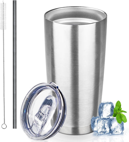 20 oz Tumbler with Lids and Straws, Stainless Steel Insulated Coffee Tumbler, Double Wall Vacuum Insulated Travel Mug Cup, Leakproof Thermal Coffee Cup for Hot and Cold Drinks (azure blue)