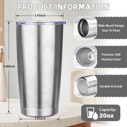 20 oz Tumbler with Lids and Straws, Stainless Steel Insulated Coffee Tumbler, Double Wall Vacuum Insulated Travel Mug Cup, Leakproof Thermal Coffee Cup for Hot and Cold Drinks (azure blue)