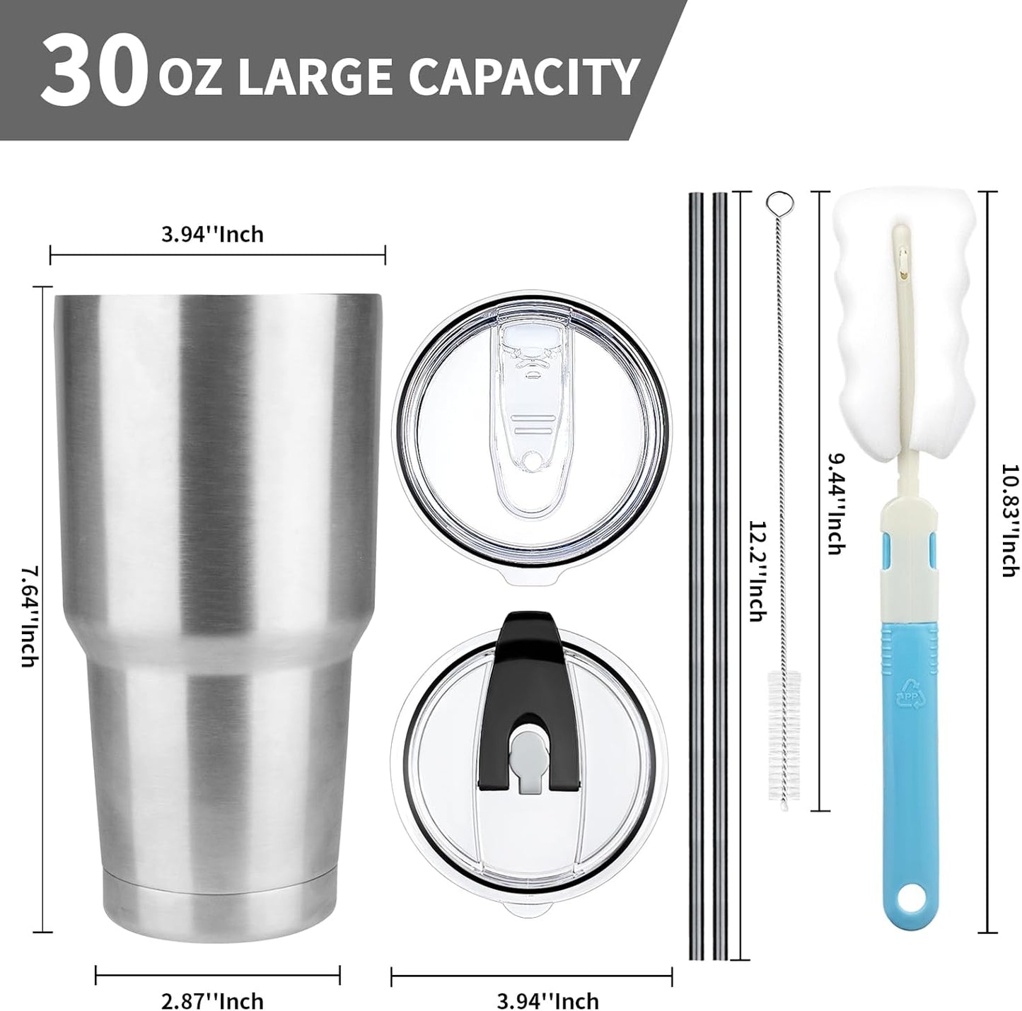 20 oz Tumbler with Lids and Straws, Stainless Steel Insulated Coffee Tumbler, Double Wall Vacuum Insulated Travel Mug Cup, Leakproof Thermal Coffee Cup for Hot and Cold Drinks (azure blue)