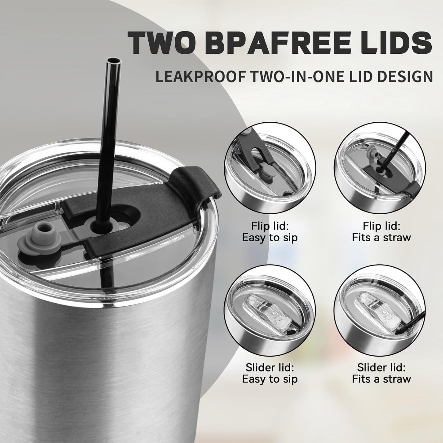 20 oz Tumbler with Lids and Straws, Stainless Steel Insulated Coffee Tumbler, Double Wall Vacuum Insulated Travel Mug Cup, Leakproof Thermal Coffee Cup for Hot and Cold Drinks (azure blue)