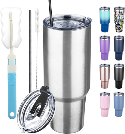 20 oz Tumbler with Lids and Straws, Stainless Steel Insulated Coffee Tumbler, Double Wall Vacuum Insulated Travel Mug Cup, Leakproof Thermal Coffee Cup for Hot and Cold Drinks (azure blue)
