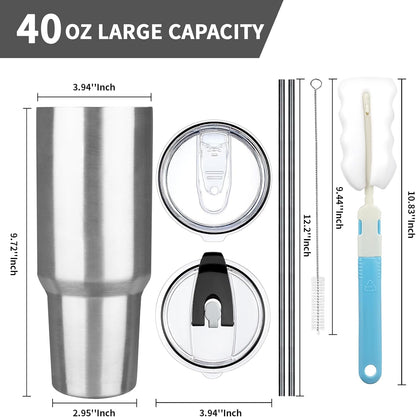 20 oz Tumbler with Lids and Straws, Stainless Steel Insulated Coffee Tumbler, Double Wall Vacuum Insulated Travel Mug Cup, Leakproof Thermal Coffee Cup for Hot and Cold Drinks (azure blue)