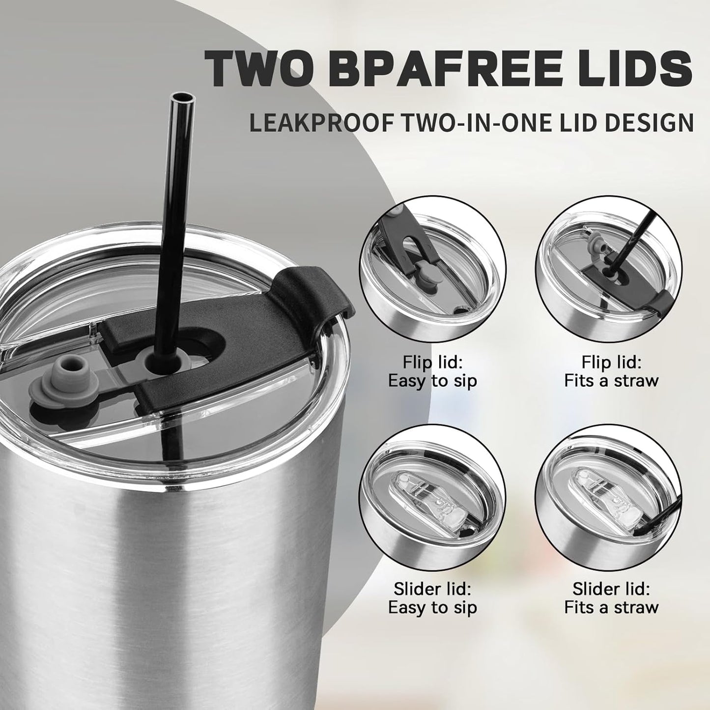 20 oz Tumbler with Lids and Straws, Stainless Steel Insulated Coffee Tumbler, Double Wall Vacuum Insulated Travel Mug Cup, Leakproof Thermal Coffee Cup for Hot and Cold Drinks (azure blue)