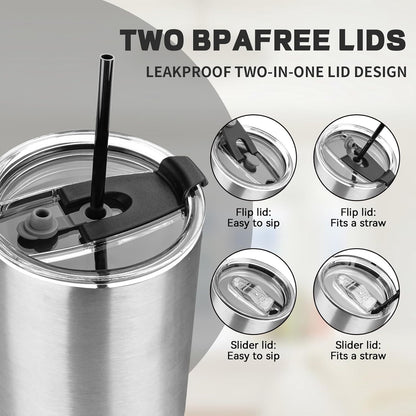 20 oz Tumbler with Lids and Straws, Stainless Steel Insulated Coffee Tumbler, Double Wall Vacuum Insulated Travel Mug Cup, Leakproof Thermal Coffee Cup for Hot and Cold Drinks (azure blue)