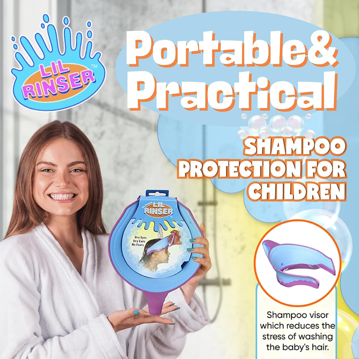 Shampoo Visor by Splash Guard, Comfort Seal Baby Bath Shampoo Shower Cap, Gentle Rinse and Shield Bath Hat for Toddlers and Babies (Yellow)