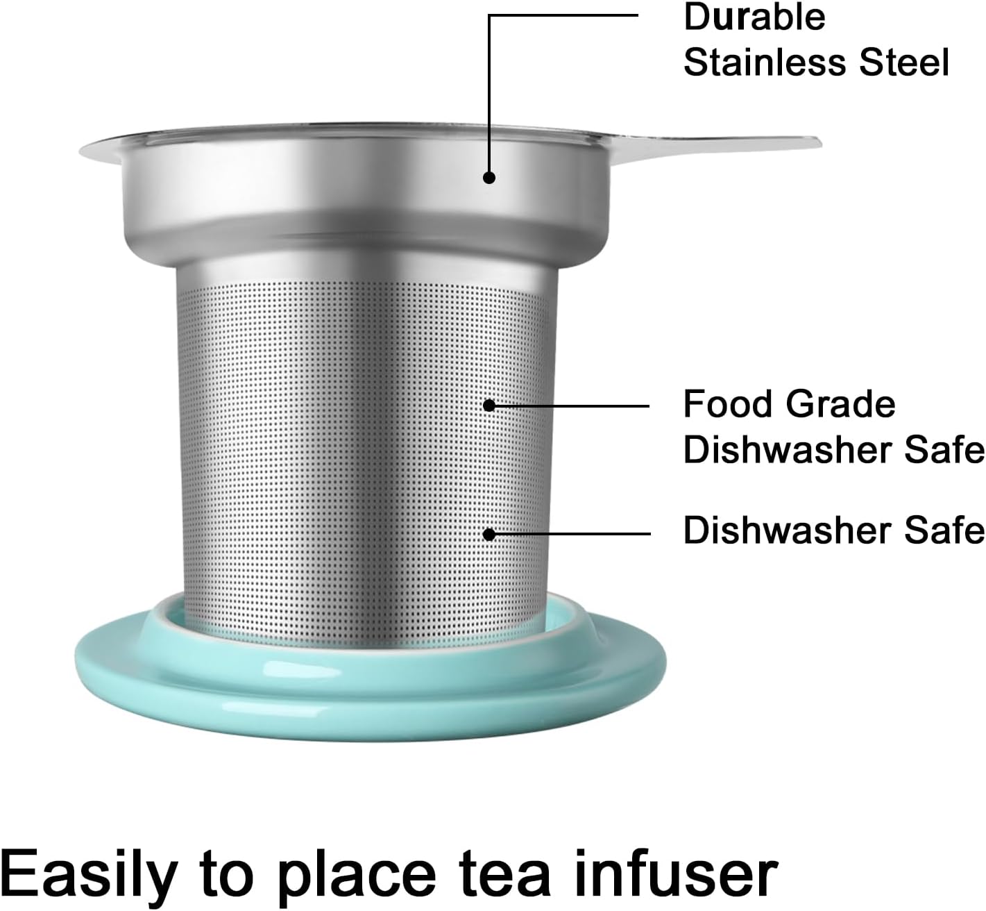 Sweejar Ceramic Tea Cup with Lid, 16 OZ Portable Coffee Mug, Dishwasher Safe Travel Mug with Infuser, Reusable Teacup for Car Cup Holder, Tea Lovers(White)