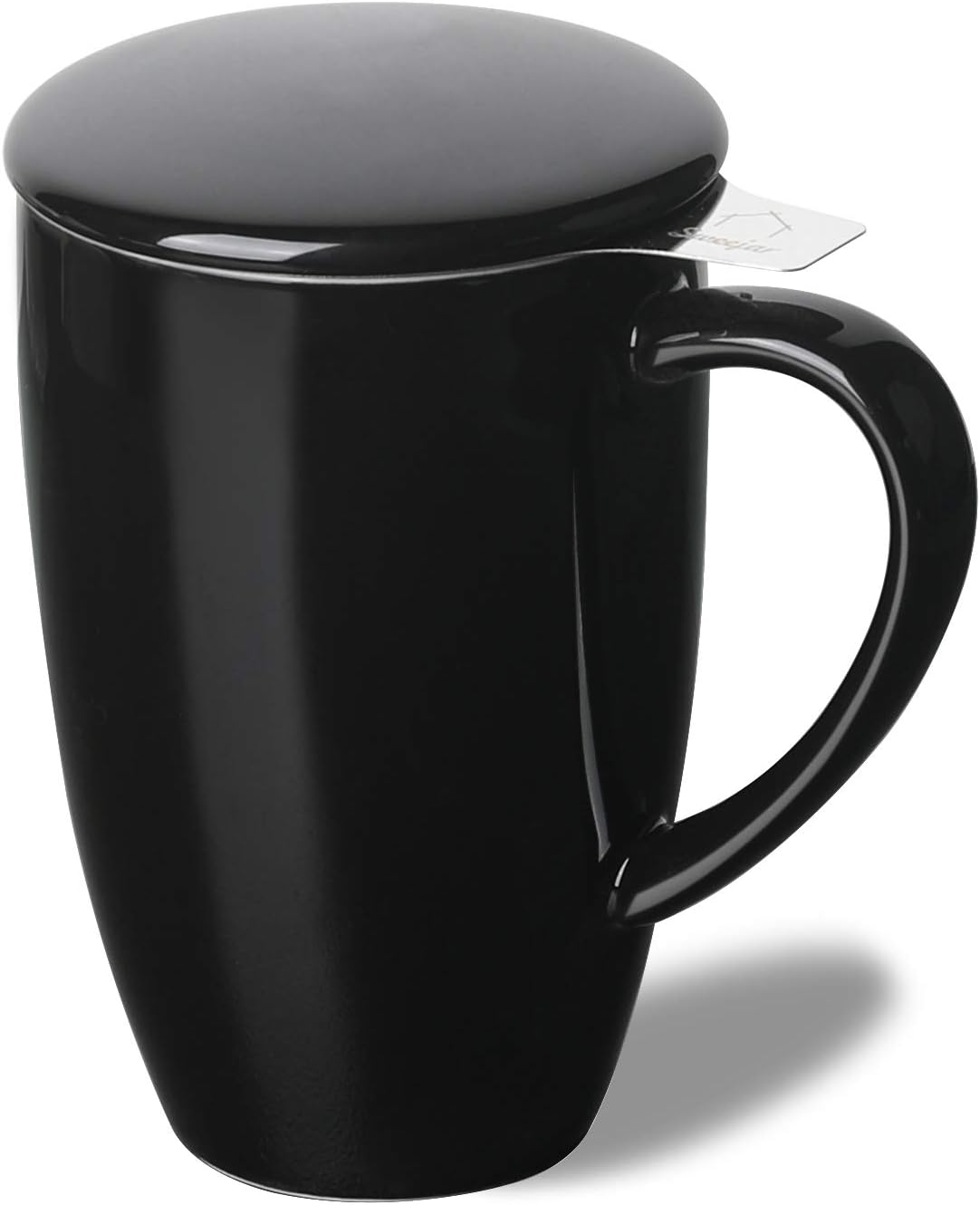 Sweejar Ceramic Tea Cup with Lid, 16 OZ Portable Coffee Mug, Dishwasher Safe Travel Mug with Infuser, Reusable Teacup for Car Cup Holder, Tea Lovers(White)