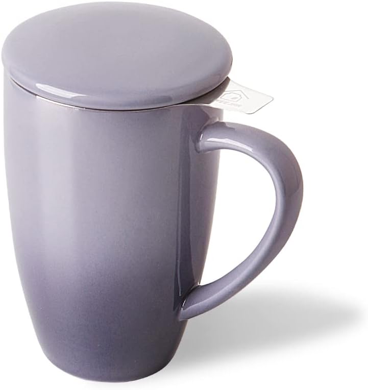 Sweejar Ceramic Tea Cup with Lid, 16 OZ Portable Coffee Mug, Dishwasher Safe Travel Mug with Infuser, Reusable Teacup for Car Cup Holder, Tea Lovers(White)