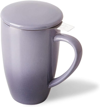 Sweejar Ceramic Tea Cup with Lid, 16 OZ Portable Coffee Mug, Dishwasher Safe Travel Mug with Infuser, Reusable Teacup for Car Cup Holder, Tea Lovers(White)
