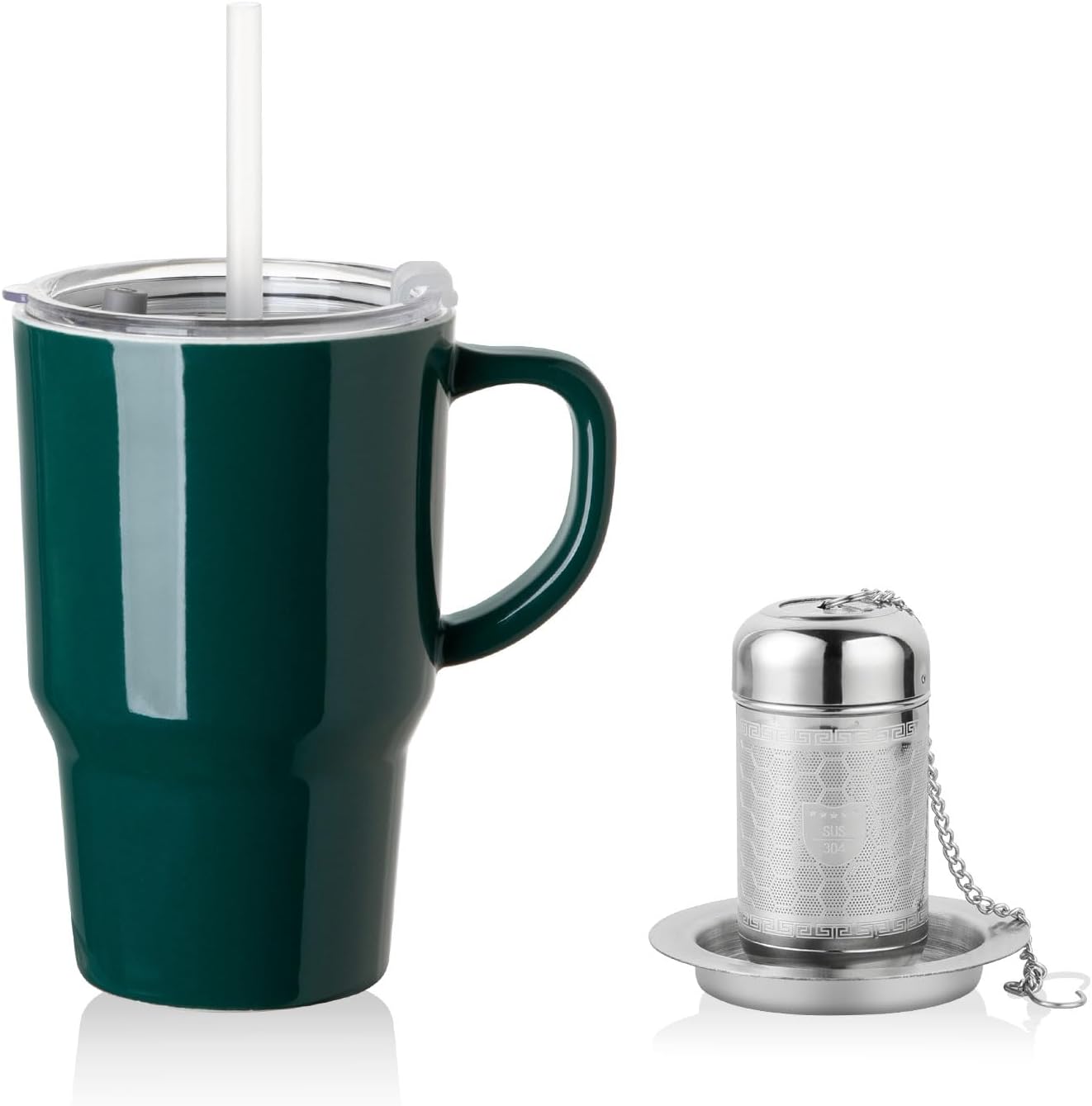 Sweejar Ceramic Tea Cup with Lid, 16 OZ Portable Coffee Mug, Dishwasher Safe Travel Mug with Infuser, Reusable Teacup for Car Cup Holder, Tea Lovers(White)