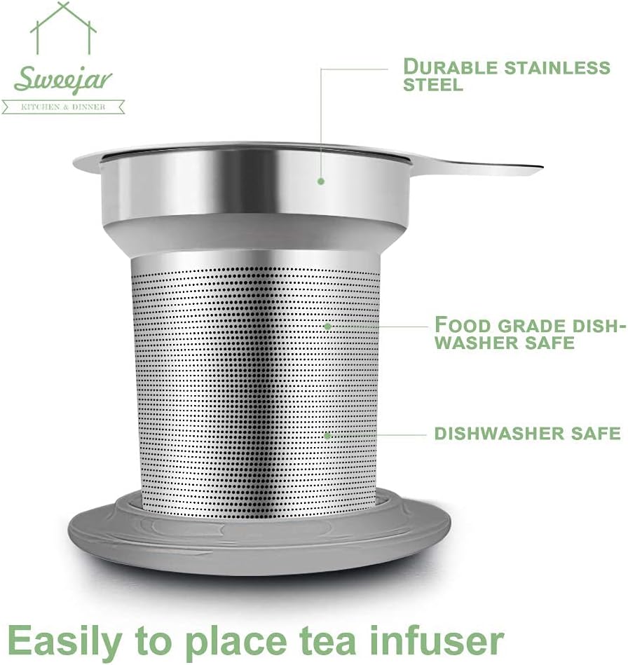 Sweejar Ceramic Tea Cup with Lid, 16 OZ Portable Coffee Mug, Dishwasher Safe Travel Mug with Infuser, Reusable Teacup for Car Cup Holder, Tea Lovers(White)