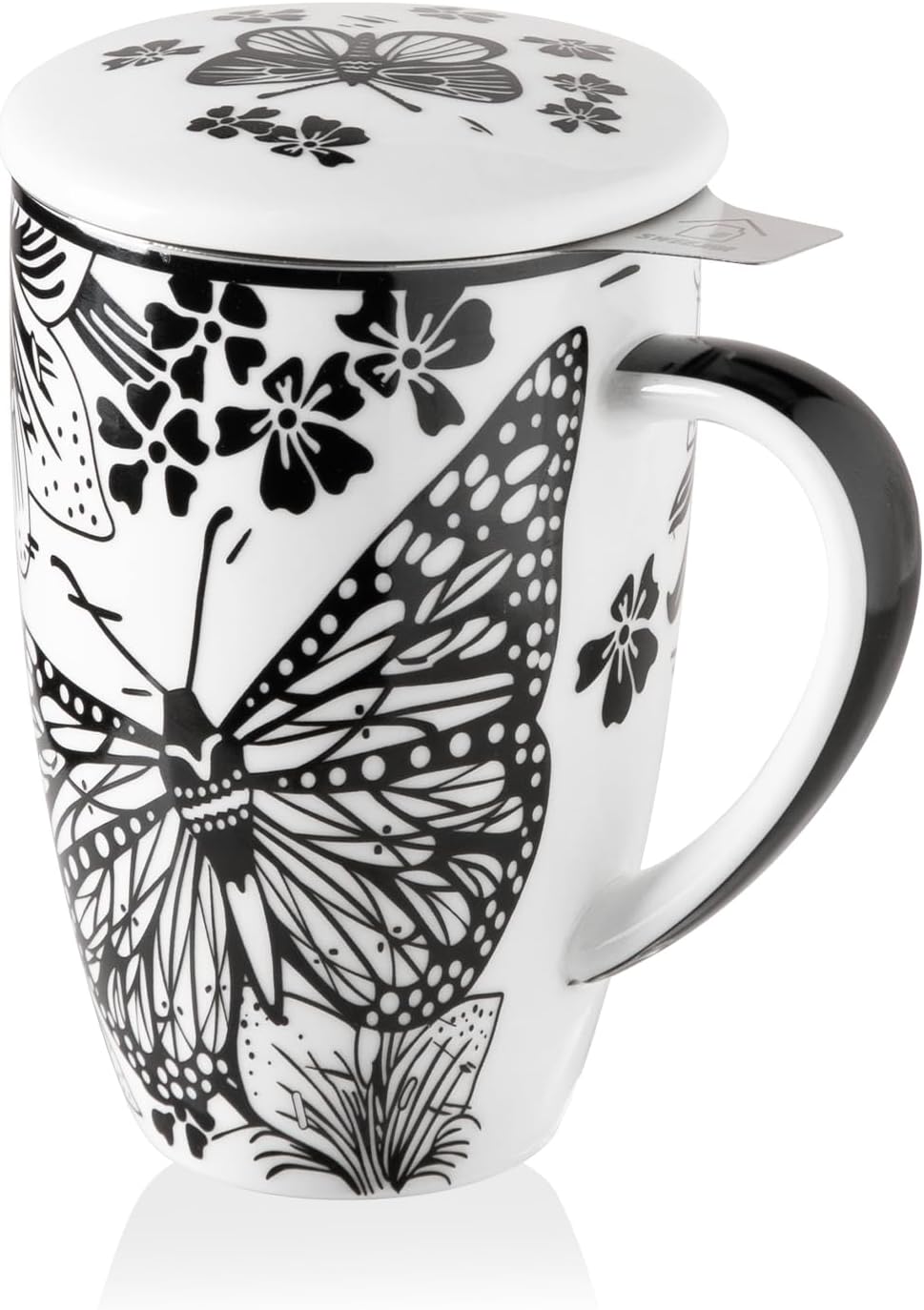 Sweejar Ceramic Tea Cup with Lid, 16 OZ Portable Coffee Mug, Dishwasher Safe Travel Mug with Infuser, Reusable Teacup for Car Cup Holder, Tea Lovers(White)