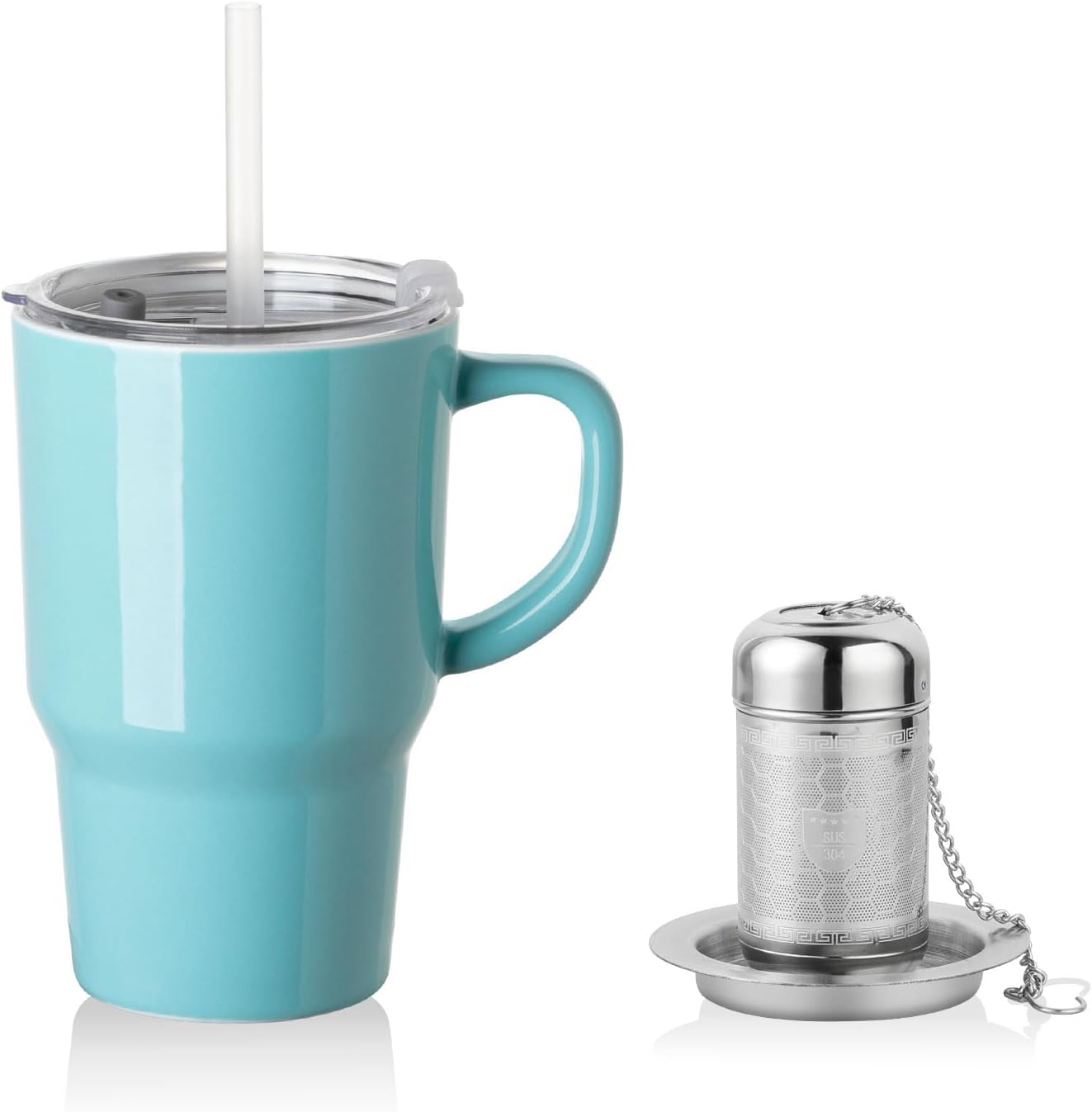 Sweejar Ceramic Tea Cup with Lid, 16 OZ Portable Coffee Mug, Dishwasher Safe Travel Mug with Infuser, Reusable Teacup for Car Cup Holder, Tea Lovers(White)