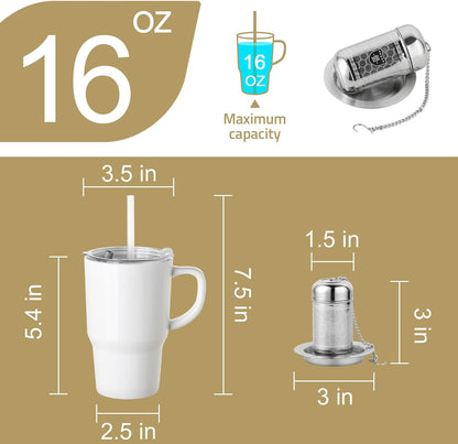 Sweejar Ceramic Tea Cup with Lid, 16 OZ Portable Coffee Mug, Dishwasher Safe Travel Mug with Infuser, Reusable Teacup for Car Cup Holder, Tea Lovers(White)