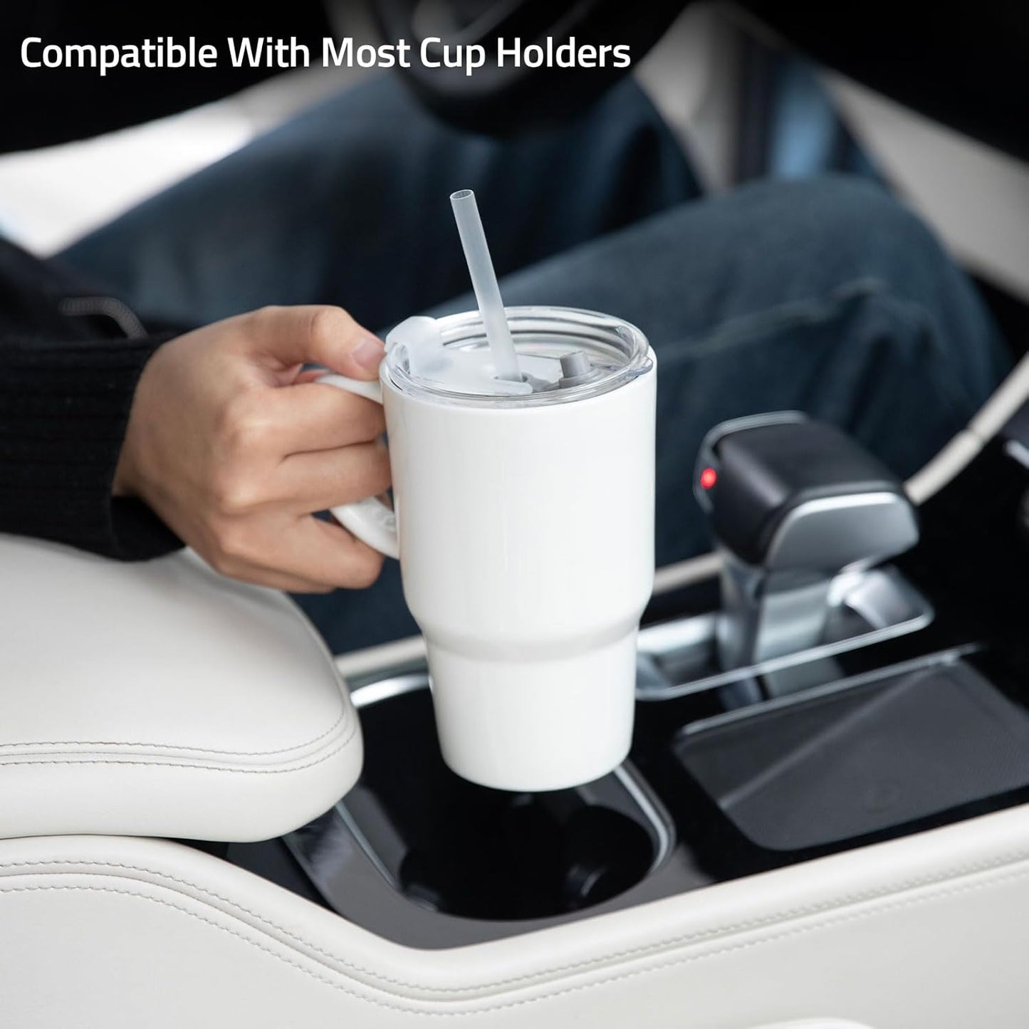 Sweejar Ceramic Tea Cup with Lid, 16 OZ Portable Coffee Mug, Dishwasher Safe Travel Mug with Infuser, Reusable Teacup for Car Cup Holder, Tea Lovers(White)