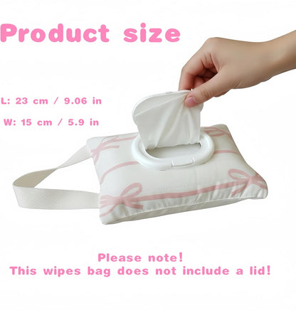 Baby Wipes Dispenser with Bow, Refillable Hanging Wet Wipe Pouch, Portable Diaper Wipe Holder for Travel, Car and Stroller Use (White)