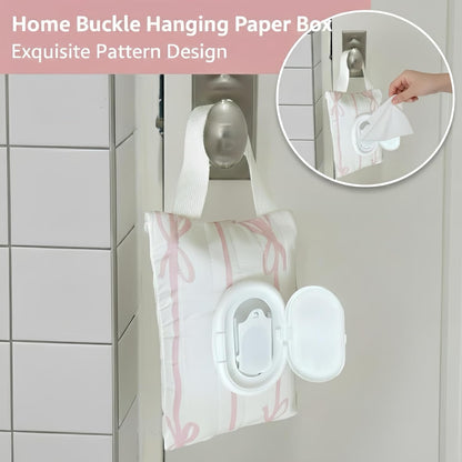 Baby Wipes Dispenser with Bow, Refillable Hanging Wet Wipe Pouch, Portable Diaper Wipe Holder for Travel, Car and Stroller Use (White)