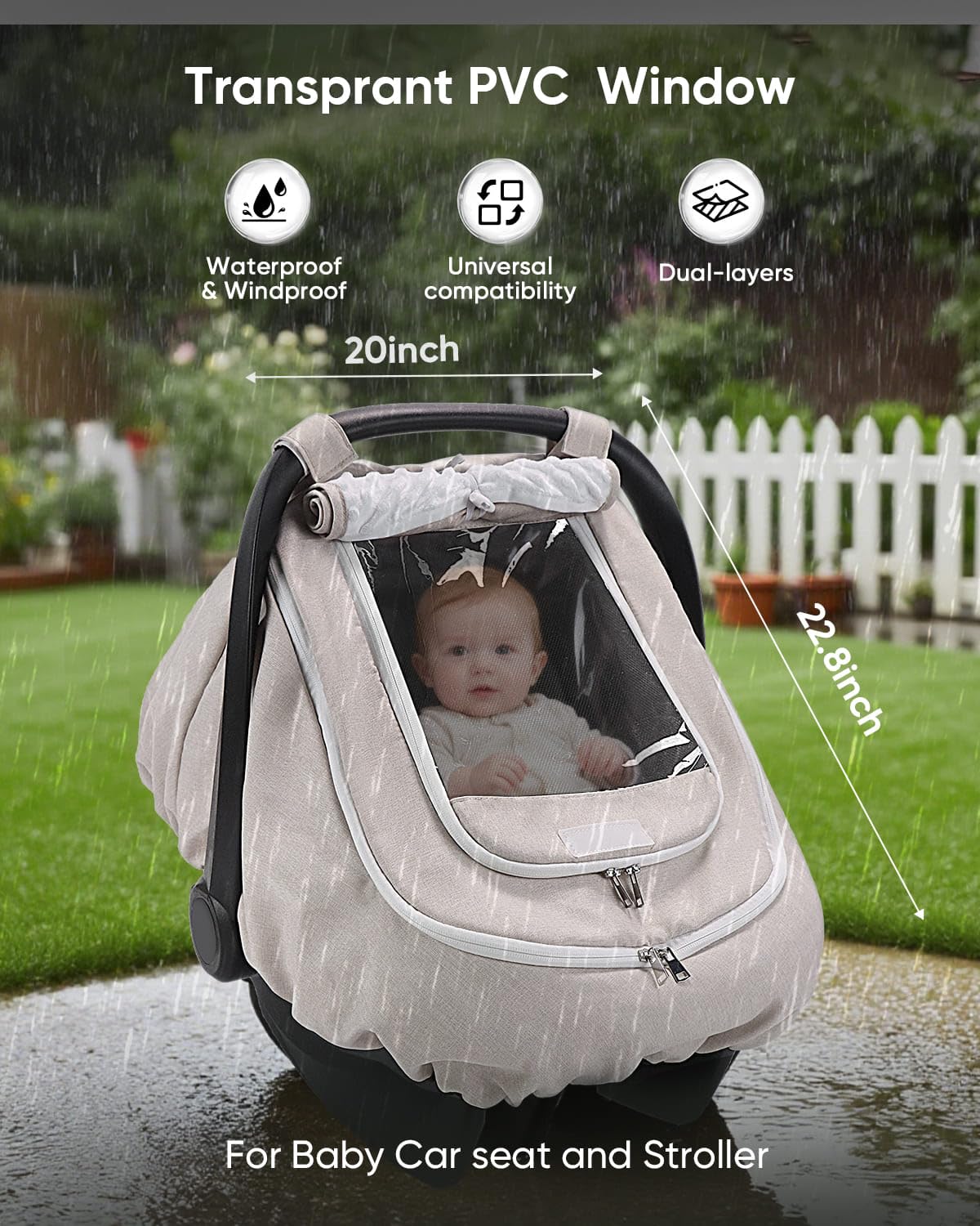 Waterproof Baby Car Seat Cover Canopy for All Weather - Pink
