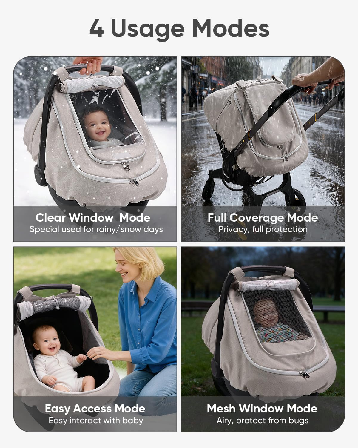 Waterproof Baby Car Seat Cover Canopy for All Weather - Pink