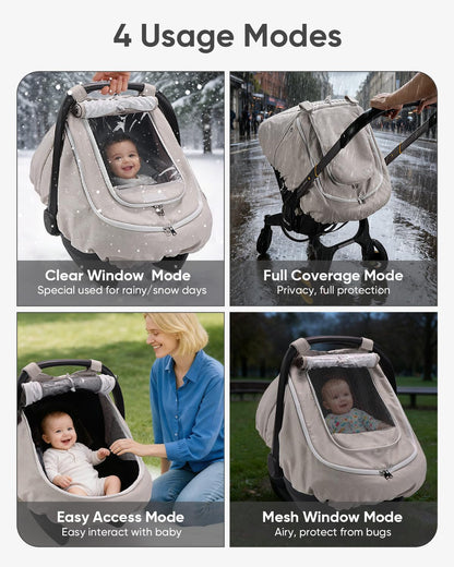 Waterproof Baby Car Seat Cover Canopy for All Weather - Pink
