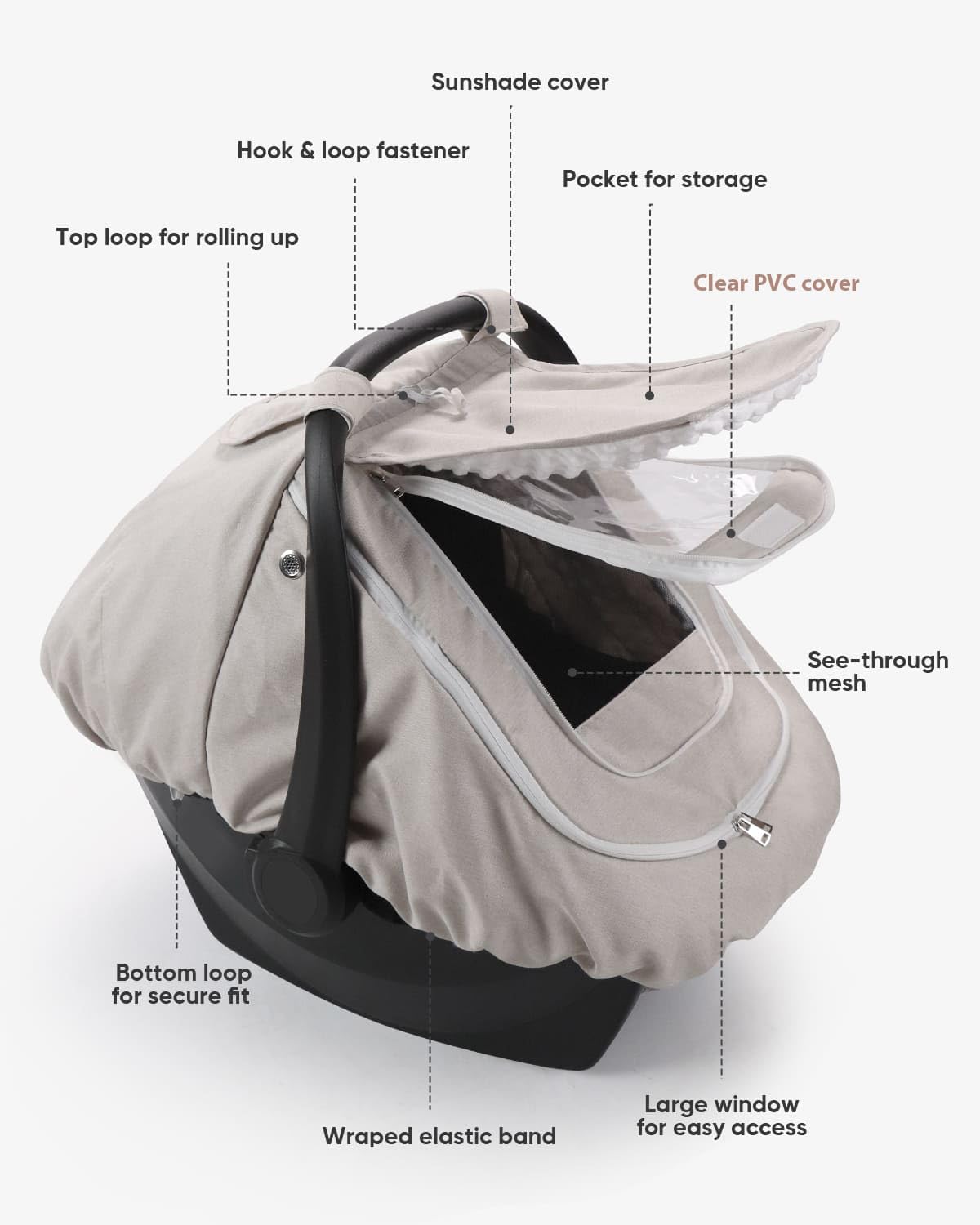 Waterproof Baby Car Seat Cover Canopy for All Weather - Pink