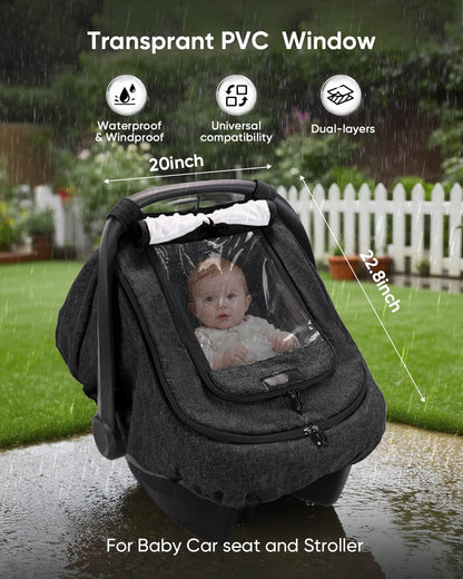 Waterproof Baby Car Seat Cover Canopy for All Weather - Pink