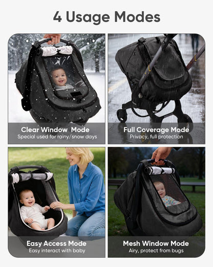 Waterproof Baby Car Seat Cover Canopy for All Weather - Pink