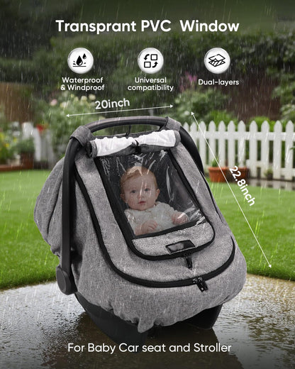 Waterproof Baby Car Seat Cover Canopy for All Weather - Pink